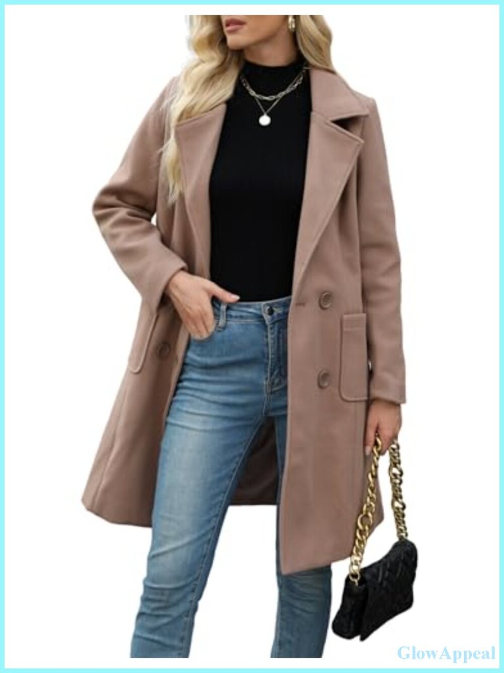 Wool Blend Mid-Long Coat Double-Breasted Notch Lapel Jacket Winter